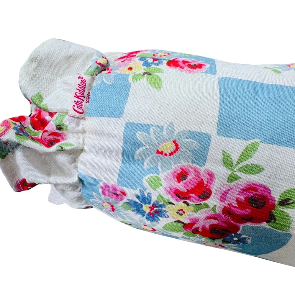 Cath Kidston London Blue Gingham Rose Floral Ruffle Bolster Pillow Cottagecore